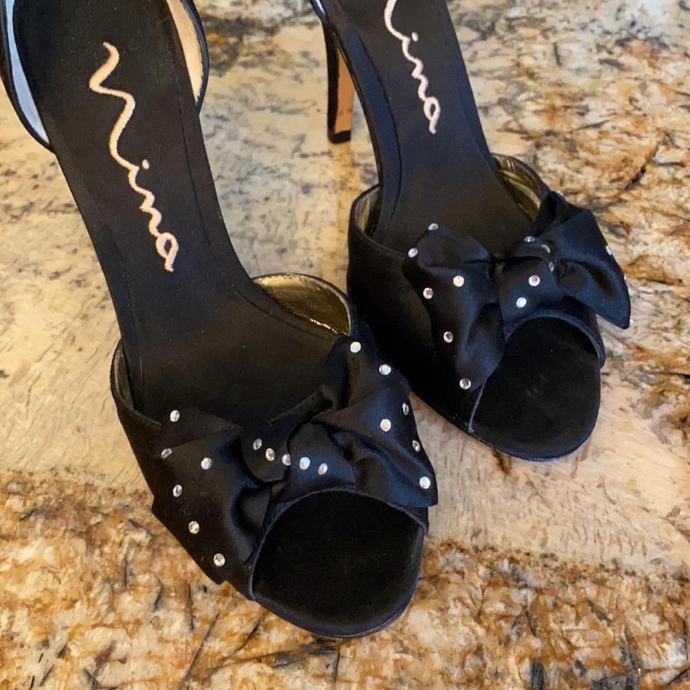 Nina Black Luster Satin Shoes